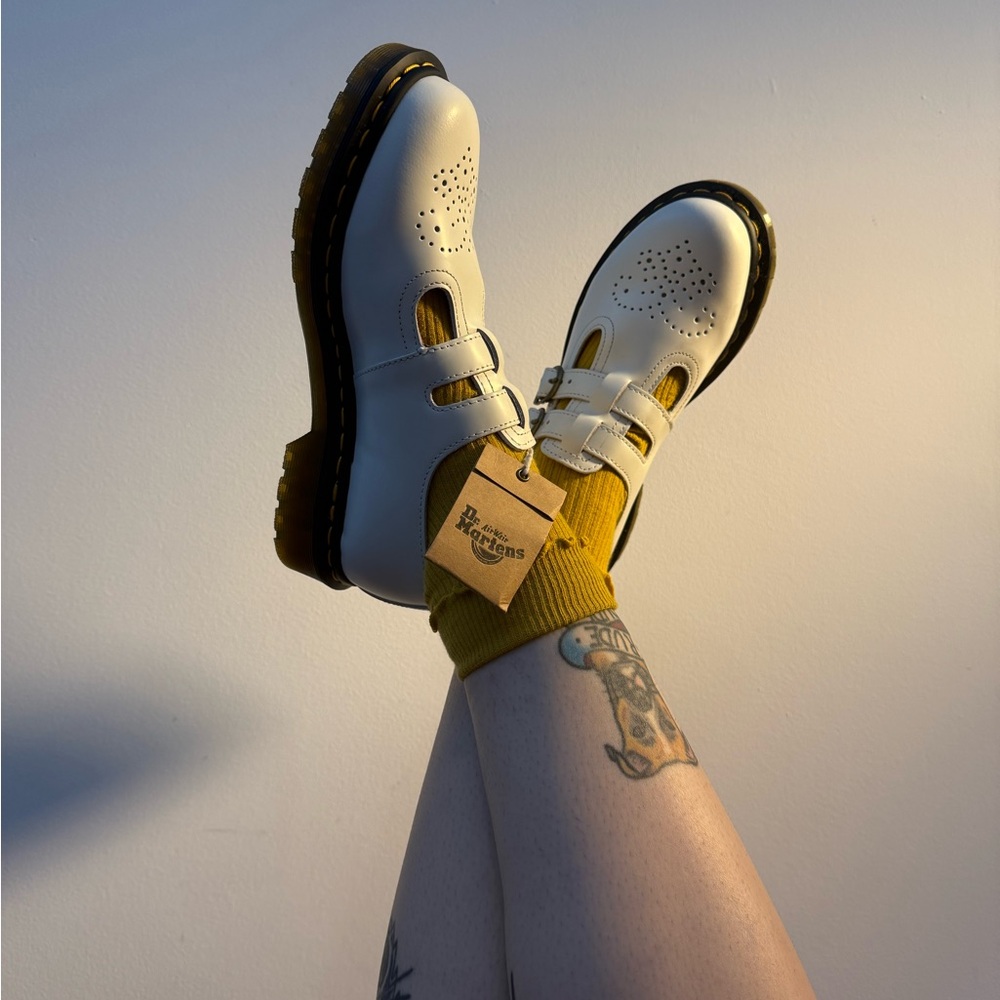 Dr. Martens White Leather Mary Jane style loafers